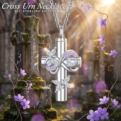 DAOCHONG Butterfly Cross Urn Necklace Memorial Cremation Jewelry - style: White Butterfly Urn Necklaces