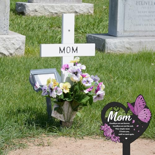 Mom Memorial Grave Stakes - Metal Heart Cemetery Markers - style: Mother