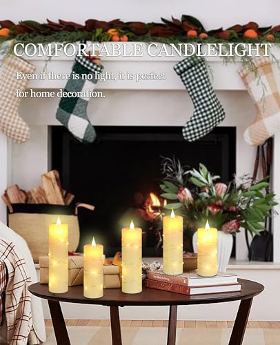 Upinmz Ivory White Real Wax Flameless Candles, 5-Pack, Remote Timer, String Lights - size: Ivory-Wax-5 Pack