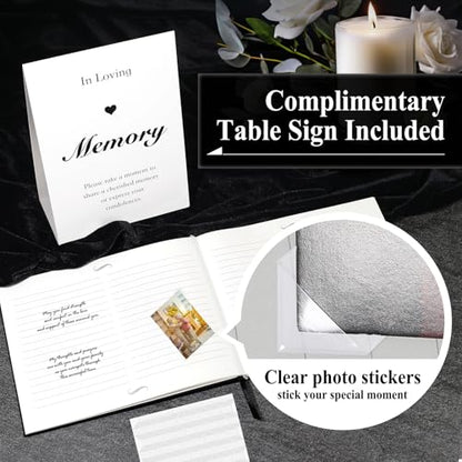 SUNEE Funeral Guest Book for Memorial & Funeral Services – in Loving Memory Funeral Book, Celebration of Life Guest Book with 100 Lined Pages, Table Sign, Ribbon Bookmark and Linen Hardcover, Black - color: Black