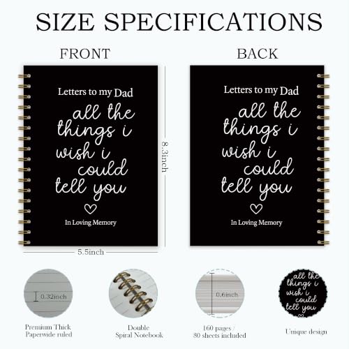 Letters to My Dad Spiral Notebook Journal 5.5x8.3in | Memorial Gifts for Loss of Dad, Grief Journal for Loss of Father, All the Things I Wish I Could Tell You Notebook Journals - color: Letters dad