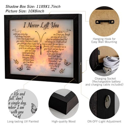 Sympathy Gift LED Memorial Shadow Box Memorial Gifts for Loss of Loved One Mother Mom Dad Father, Bereavement Gifts Condolences Gifts in Memory of Loved One Gifts - size: I Never Left You Black