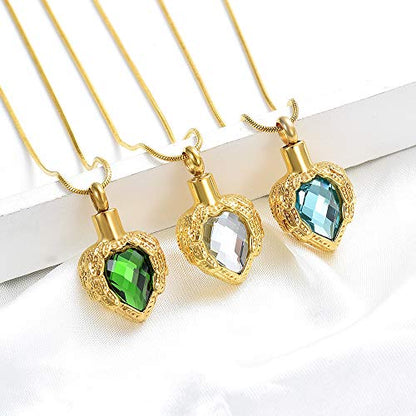 memorial jewelry Gold Angel Wings Glass Heart Urn Pet/Human Cremation Pendant Necklace Jewelry for Ashes - color: Blue