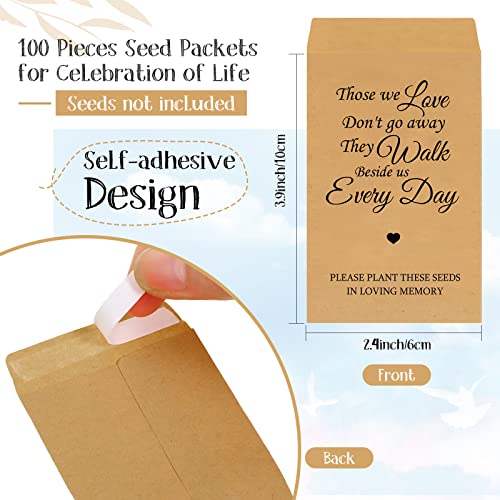 Fumete 100 Sets Funeral Favors for a Memorial Service Self Adhesive Kraft Seed Envelopes Celebration of Life Prayer Cards Organza Gift Bags Funeral Decorations for Loss of Loved One