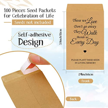 Fumete 100 Sets Funeral Favors for a Memorial Service Self Adhesive Kraft Seed Envelopes Celebration of Life Prayer Cards Organza Gift Bags Funeral Decorations for Loss of Loved One