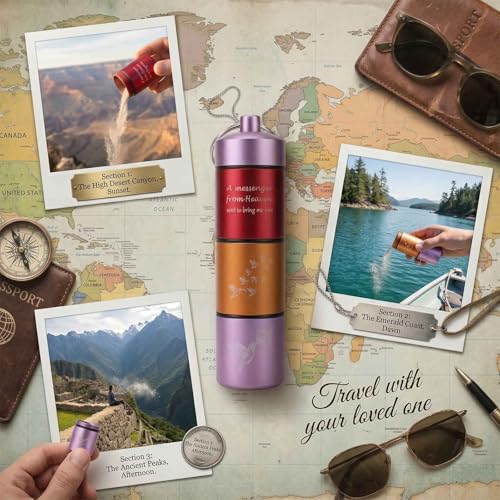 3-Tier Scattering Urn, Stackable Travel Urn TSA Approved, Aluminum Alloy | Hummingbird carving pattern, Thread Sealing, Metal Hanging Loop, for Sharing Ashes, Travel Memorials, and Scattering - color: 3 Layer
