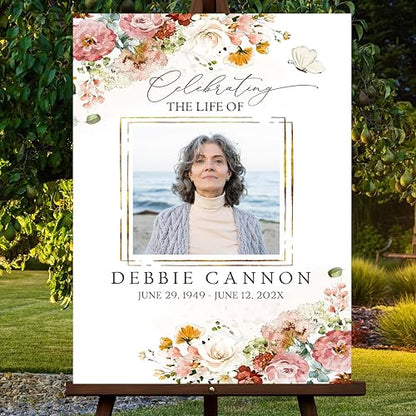 Custom Funeral Welcome Sign with Photo, Memorial Yard Sign, Celebration of Life Welcome Board, Personalized Remembrance Sign for Funeral Service - CCTC12 - color: Background #12