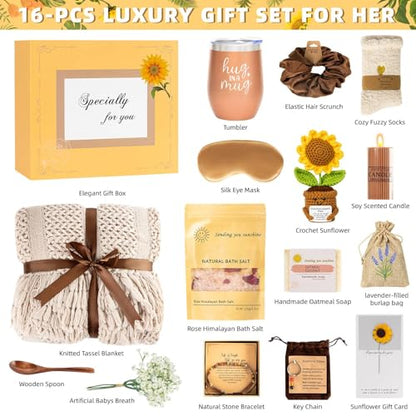 Uongeod Gift Baskets for Women Mothers Day Gifts Get Well Gifts for Women New Mom Care Package Birthday Sympathy Grief Sunflower Thinking of You Basket