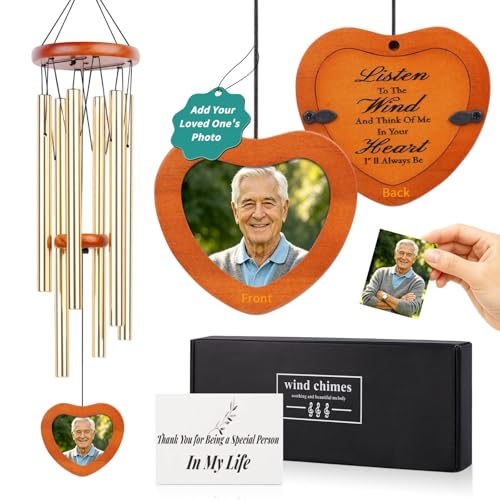 32 Inch Memorial Wind Chimes Outdoor, Personalized Sympathy Gifts for Loss of Loved One, Memorial Gifts for Loss of Mom, Sympathy Wind Chimes for Mother, Father, Brother, Sister Gold - color: Gold, size: Heart
