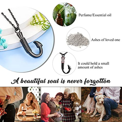 abooxiu Fishing Heart Hook Urn Necklace for Ashes Fish Heart Hook Stainless Steel Cremation Jewelry - Black - color: Black&Black, style: Engraving