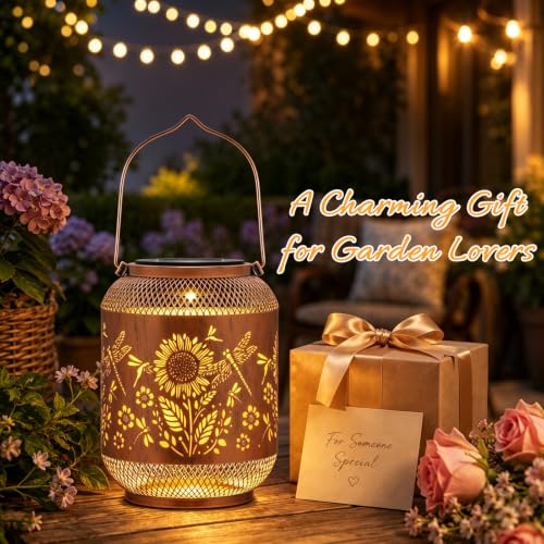 Dragonfly Solar Lantern Outdoor Hanging Solar Garden Light Gifts for Women - color: Sunflower