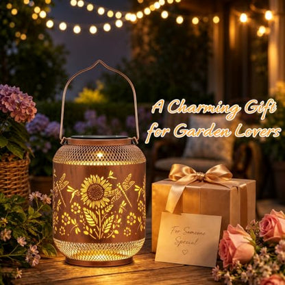 Dragonfly Solar Lantern Outdoor Hanging Solar Garden Light Gifts for Women - color: Sunflower