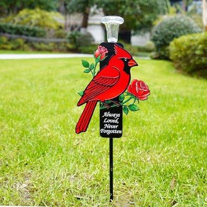 Solar Cardinal Memorial Stakes for Graves - Metal Cemetery Decorations with LED Light, Sympathy Gift for Loss of Father Dad, Mom, Grandma, Garden Grave Markers - style: Red Cardinal