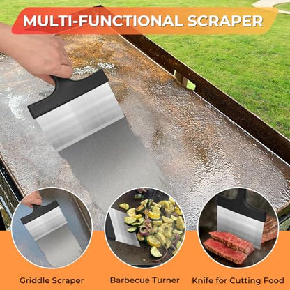 Griddle Cleaning Kit for Blackstone, Flat Top Grill Accessories Cleaner Tool Set Grill Stone, Griddle Scraper, Scouring Pad and Handles, Multifunctional Griddle Accessories Easy to Remove Stain