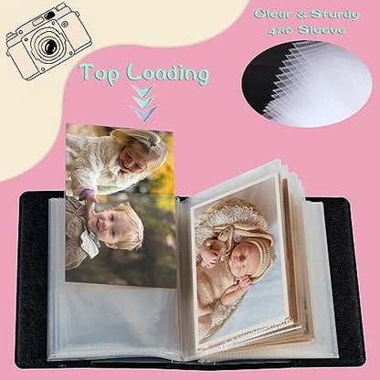 Photo Album 4x6 Photos - 60 Photos Capacity PU Leather Cover Photo Album with Strong Elastic Band, Portable Picture Album for Family Wedding Wedding Anniversary, Art Leopard Print - color: Art Leopard Print
