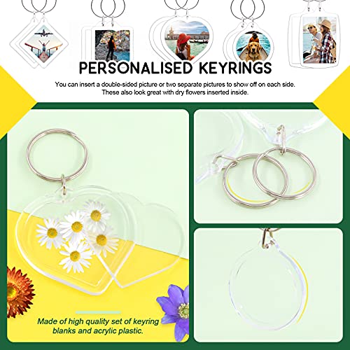 Keadic 40 Pcs Acrylic Photo Frame Keyring Assortment Set, Pendant Picture Frame Keyrings, Personalized Clear Blank Photo Keychain Holder, Heart, Rectangle, Round, Square Suit for Artwork