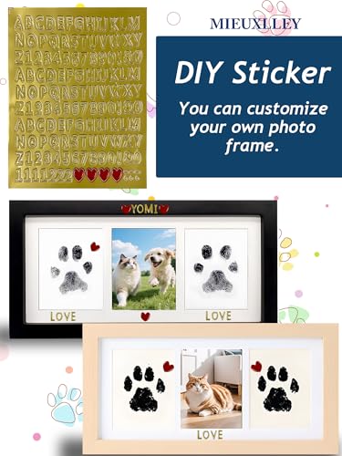 Inkless Paw Print Frame,Dog and Cat Paw Print Kit,No Mess Ink Pads for Pets,Wooden Pet Memorial Frame,Leather Pet Fur Keychain,DIY Ornament Pet Gifts (Natural Wood, M)