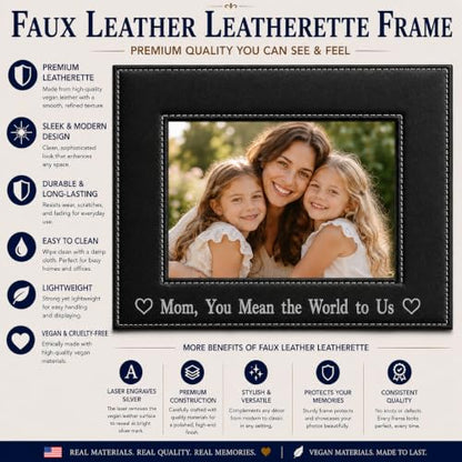 CustomGiftsNow In Loving Memory, Personalized Miltary Service Member, Custom Text Engraved Leatherette Faux Leather Hanging/Tabletop Personalized Landscape Group Family 4x6 Photo Black Picture Frame