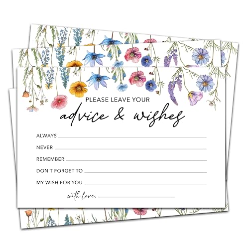 Advice And Wishes Cards (25pcs), Wildflowers Advice Cards For Mr And Mrs, Bride And Groom, New Parents, Bridal Shower, Baby Shower, Engagement, Wedding, Bachelorette Party Games Decor -A05 - style: Wildflowers
