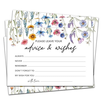 Advice And Wishes Cards (25pcs), Wildflowers Advice Cards For Mr And Mrs, Bride And Groom, New Parents, Bridal Shower, Baby Shower, Engagement, Wedding, Bachelorette Party Games Decor -A05 - style: Wildflowers
