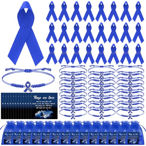 Liliaafar 24 Set Funeral Favors for Guests Funeral Bracelet Blue Ribbon Pins with Memorial Cards for Memorial Celebration of Life Favors Keepsake Gifts Sympathy Remembrance Event Supplies - color: Blue