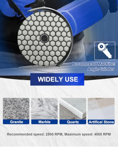 SHDIATOOL Dry Diamond polishing Pads 4 Inch Set of 8 Pieces Plus a Rubber Backer for Granite Marble Stone Quartz Ceramic - style: 8 Pieces+R Backer