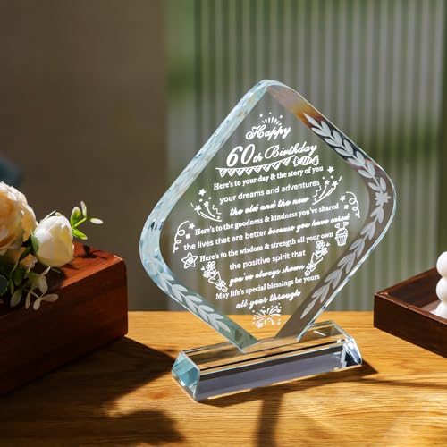 YWHL 60th Birthday Gifts for Men Women Crystal 60th Bday Decorations Best 60 Year Old Birthday Gift Ideas for Mom Grandma Wife Dad Born in 1965 - style: 60th Birthday Gifts
