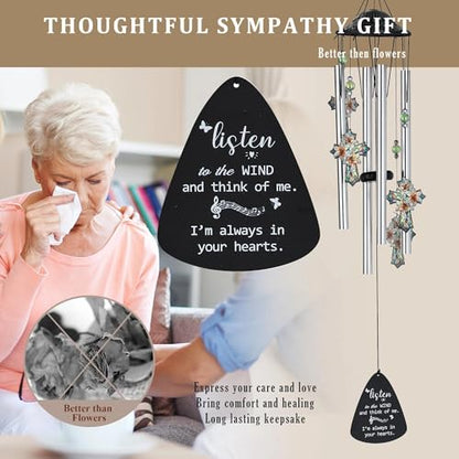 YU FENG Cross Memorial Wind Chime, Lily Flower Crystal Suncatcher | 34 Inch Outdoor Metal Chime, Religious Sympathy Gift, Remembrance Decor For Loss Of Loved One, Garden Patio Hanging - style: Faith Series – Cross – 34 Inch