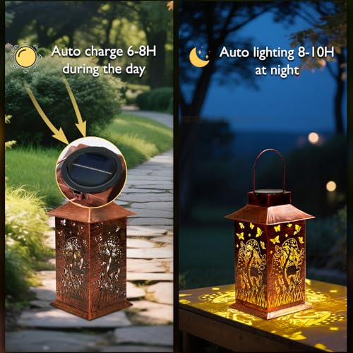 Homemory Gifts for Women, Mushroom Solar Lanterns Outdoor Waterproof | Solar Decoration with Led Glow and Waterproof Metal Design, Ideal for Garden, Yard, Patio, Porch, Birthday Gifts - style: Mushroom Square