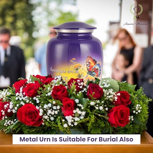 Urns for Human Ashes Adult, Large Cremation Urn for Men & Women, Handcrafted Metal Urn with Secure Lid for Funeral & Burial (Eternal Butterfly - 220 Cubic Inches) - color: Eternal Butterfly