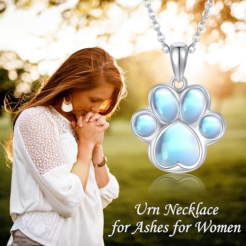 Heart/Cross/Infinity Moonstone Urn Necklace for ashes for Women Sterling Silver Dainty Cremation Jewelry Trendy Ashes Keepsake Memorial Gift for Mother/Grandma/Sister/Husband - style: Paw Print