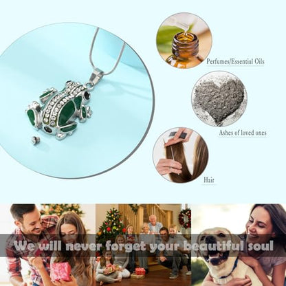 Frog Urn Necklace for Ashes Animals Cremation Jewelry Stainlee Steel Memorial Necklaces Keepsake Jewelry Ashe Holder Pendant for Human Ashes with Filling Kits - color: Green