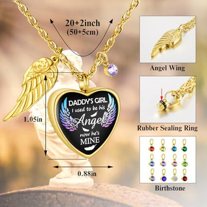 Dletay Heart Urn Necklace for Ashes Birthstones Cremation Jewelry for Ashes Stainless Steel Ash Necklace Memorial Ash Holder - color: Gold-Custom