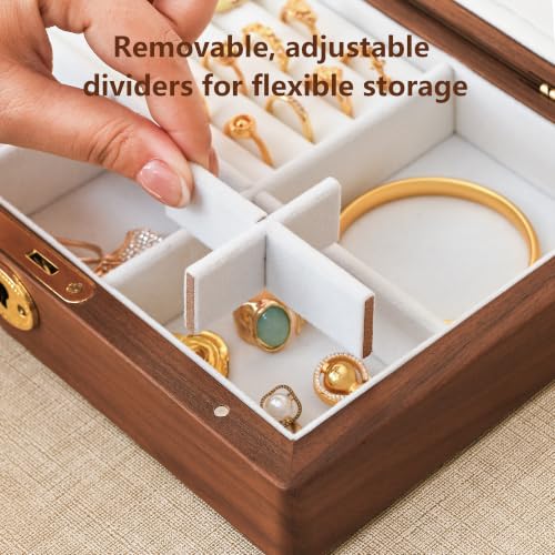 Black Walnut Wooden Lockable Jewelry Box, Necklace Organizer Case for Women - color: 1 Layer Lockable