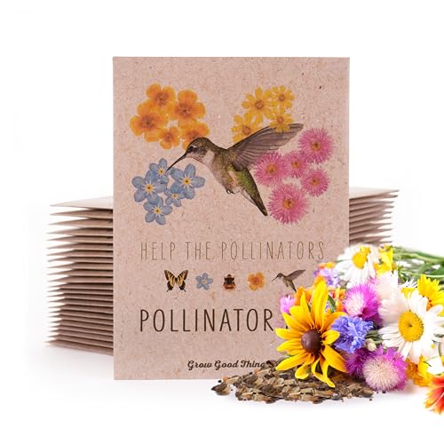 Bentley Wildflower Mix, Pre Filled Hummingbird Packets, 25 Annual Flower Packs, Perfect Eco-Friendly Gift for DIY Gardeners or New Homeowners, Non GMO Seeds - style: Help Pollinator Mix Hummingbird