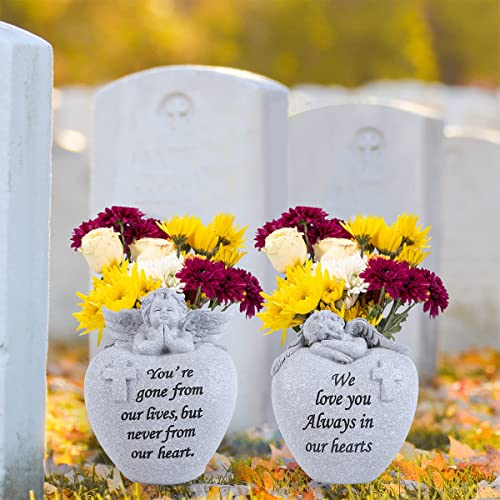 Angel and Cross Cemetery Grave Memorial Vases，Grave Decorations for Cemetery，Set of 2 Cemetery Memorial Vases with Removable Stakes,Memorial Gifts for Loss of Loved