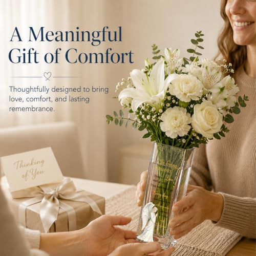 Sympathy Memorial Flowers Vase, Angel Condolence Gifts for Loss of Loved One, Bereavement Gifts, Memorial Gift for Mom Dad Husband Sister Friend, Grief Gifts for Women, Candle Holder Vase