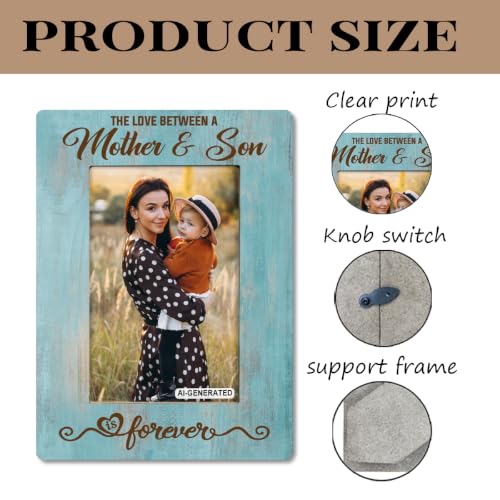 Mother Gift from Son, The Love Between A Mother & Son is Forever Photo Frame, Holds 4 x 6 Inch Photos, Farmhouse Wooden Picture Frames Gifts, Mother's Day Gifts B1 - color: BlueB