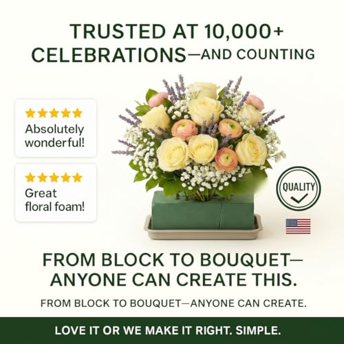 Florables Wet Floral Foam Blocks (5.5" L x 3.1" W x 1.7" H, Pack of 3) – Green Foam for Flower Arrangements, Floral Foam Base & Bouquet Foam for Fresh Flowers, Wedding Flower Arranging Supplies - size: Small pack of 3