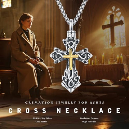 925 Sterling Silver Celtic Cross Urn Necklace for Ashes | Memorial Keepsake Cremation Catholic Jewelry for Men Women - color: silver-c