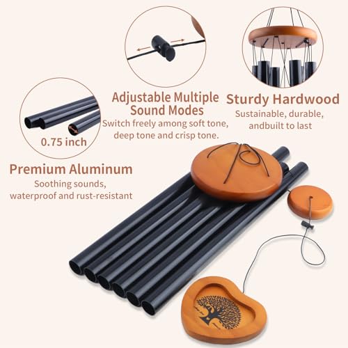Personalized Photo Memorial Wind Chimes for Loss of Loved One Sympathy Gift | Add Your Loved One's Photo - 32" Bereavement Condolence Remembrance Funeral Gifts for Grieving Friends Loss of Mother Father - color: Wooden Frame