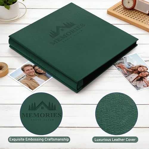 DazSpirit 4x6 Photo Album, 600 Pockets, Leather Cover, Slip-In Pages | Embossed Leather Cover, Extra-Large Memory Book for Wedding, Baby, Anniversary and Family Photos, Dark Green - color: Dark Green