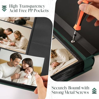 DazSpirit 4x6 Photo Album, 600 Photos, Large Capacity, Linen Hardcover | Green Floral Photo Book, Acid-Free Slip-In Pages, Memory Album for Wedding, Baby, Anniversary, Travel and Family Photos - color: Dark Green