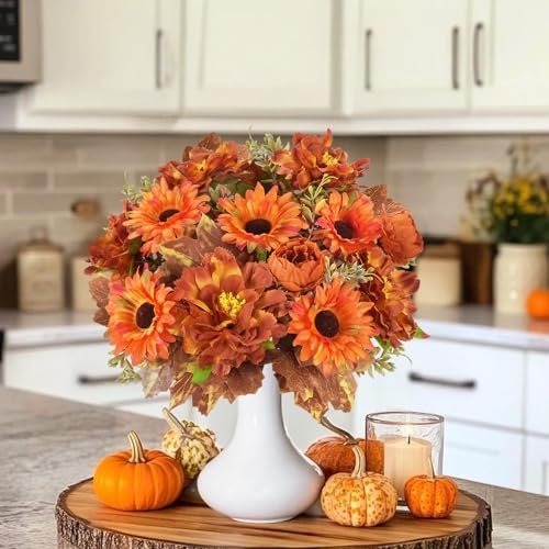 13in 6Pcs Fall Artificial Sunflower, Burnt Orange Flowers for Grave - color: Caramel Dahlia