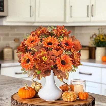 13in 6Pcs Fall Artificial Sunflower, Burnt Orange Flowers for Grave - color: Caramel Dahlia