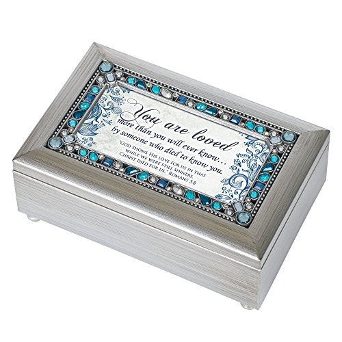 Cottage Garden Loved By Someone Who Died for Us Brushed Silvertone Jewelry Music Box Plays How Great Thou Art
