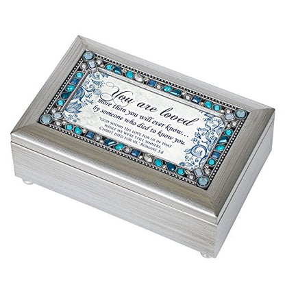 Cottage Garden Loved By Someone Who Died for Us Brushed Silvertone Jewelry Music Box Plays How Great Thou Art