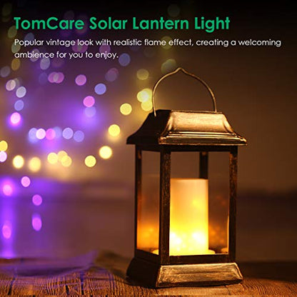 TomCare Flickering Flame Solar Lights Outdoor Metal Hanging Lantern, 2 Pack - size: 2 Pack, style: Elegant-Bronze