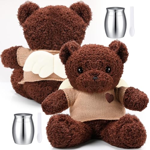 Shappy 2 Set Stuffed Bear Urn for Ashes White Angel Bear Stuffed Animal with Mini Urn Small Cremation Keepsake Sympathy Bereavement Gift for Pet Ashes for Loss of Loved One Memorial Gifts(Dark Brown) - color: Dark Brown