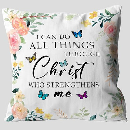 I Can Do All Things Through Christ Who Strengthens Me, Best Christmas Birthday Gifts for Men & Women, Inspirational Quotes, Bible Quotes, Pillow Covers for Home Sofa Bed Room Office18"x18".(016)